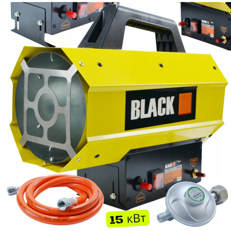 Газовий обігрівач / Газова теплова гармата (дуйка) 15 кВт BLACK (Пропан/Бутан) + шланг і редуктор (Польща)